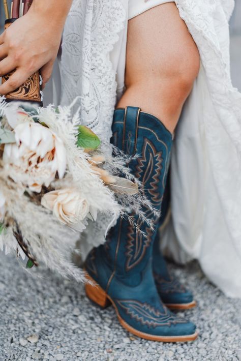 Blue Cowboy Boots Wedding, Blue Wedding Boots, Country Wedding Blue, Blue Western Wedding Theme, Unique Western Wedding Ideas, Western Wedding Blue, Light Blue Western Wedding, Western Blue Wedding, Western Wedding Shoes Bride