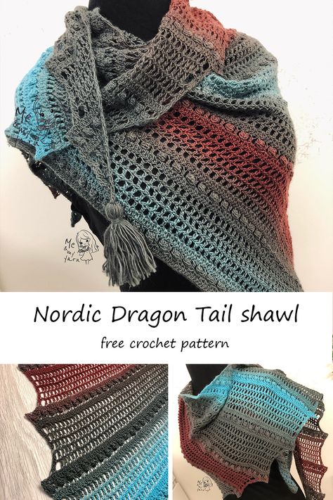 Dragon Tail Shawl, Dragon Shawl, Nordic Dragon, Crochet Cape Pattern, Shawl Free Pattern, Crochet Dragon Pattern, Crochet Shawl Pattern, Crochet Cape, Dragon Tail