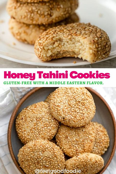 Cookies With Tahini, Gluten Free Middle Eastern Dessert, Baking With Tahini, Arabic Cookies Recipes, Easy Middle Eastern Desserts, Recipes With Tahini, Kobe Eats, Tahini Cookie, Tahini Cookies Recipe