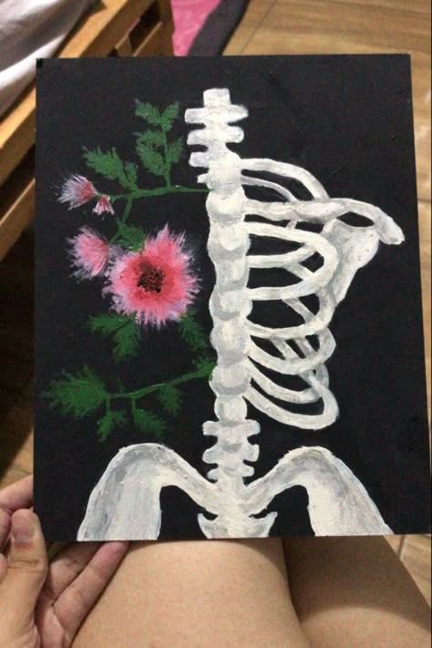 Cool Easy Canvas Paintings, Butterflies In Stomach Painting, Skull Canvas Art, Painting Ideas On Canvas Skeleton, Painting Ideas On Canvas Dark Aesthetic, Dark Aesthetic Painting Ideas Canvases, Dark Easy Paintings, Goth Canvas Paintings, Dark Canvas Painting Ideas