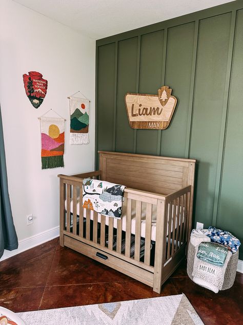 Nursery Ideas Adventure, State Park Theme Nursery, Pacific Northwest Nursery, Nursery National Park Theme, Happy Camper Nursery Theme, Vintage Camping Nursery, National Park Playroom, Nursery Ideas Outdoor Theme, Smokey The Bear Nursery