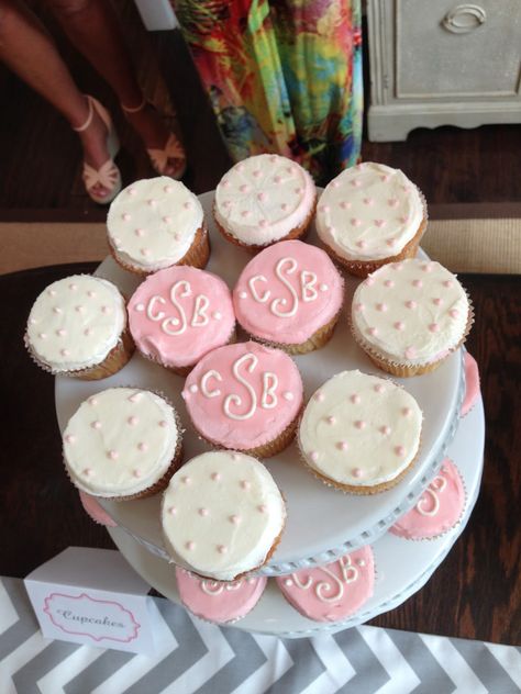 Monogram Cupcakes 2 Monogram Cupcakes, Kate Baby, Hosting Ideas, Creative Cupcakes, Empty Nest, Shower Cupcakes, Baby Shower Cupcakes, Blue Baby Shower, My Daughters