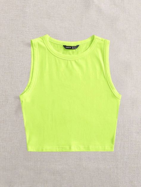 SHEIN Solid Crop Tank Top | SHEIN USA Green Fashion Outfits, Solid Crop Tank Top, Neon Carnival, Neon Crop Top, Neon Tank Top, Green Crop Top, Green Tank Top, Women Tank Tops, Green Tank