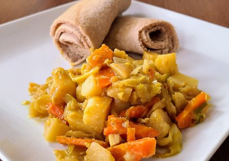 Ethiopian Cabbage, Carrot, and Potato Stir-Fry (Tikil Gomen) – Veggie Turkeys Ethiopian Cabbage, Stir Fry Carrots, Potato Stir Fry, Cabbage Potatoes, Cook Potatoes, Cabbage Carrot, Cabbage And Potatoes, Ethiopian Food, Lentil Stew