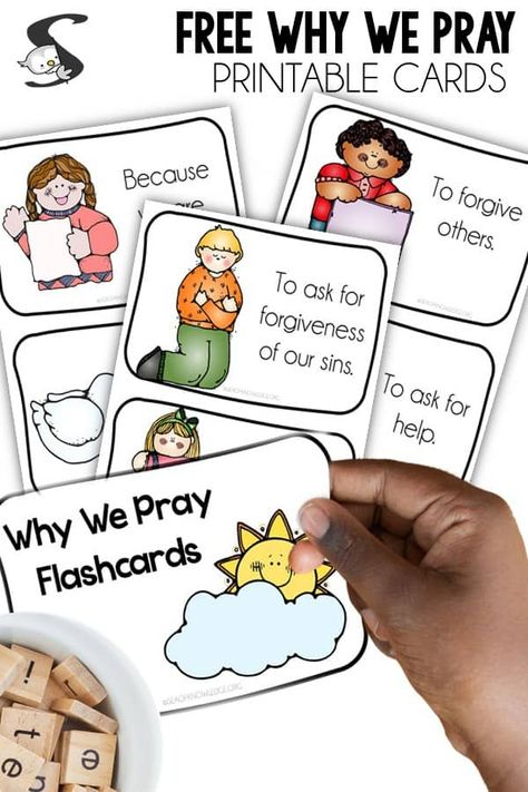 Engaging Why do We Pray Printable Cards for Sunday School Catholic Schools Week Activities For Preschool, Teach Me To Pray Printable, Pray Craft, Preschool Prayer Craft, First Day Of Sunday School Activities, Prayer Sunday School Lesson, Prayer Crafts For Preschool, Preschool Bible Lessons Printables, Prayer Lessons For Kids