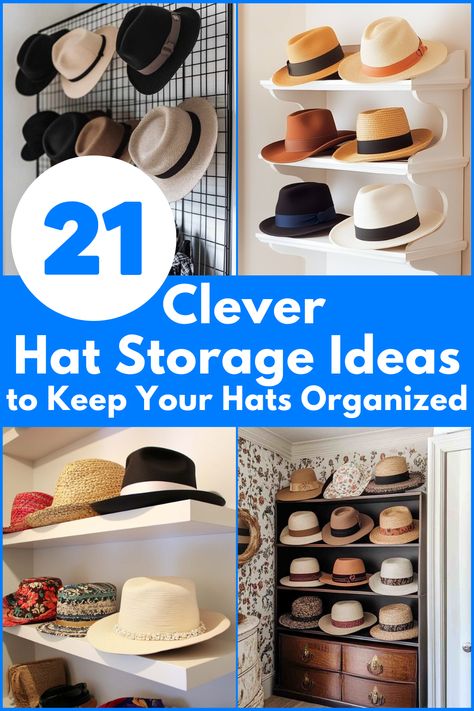 Looking for easy ways to organize your hats? These hat storage ideas are not only functional but also stylish, helping you make the most of your space while keeping hats in top shape! #HatStorageIdeas #OrganizeHats #HatOrganization #SmallSpaceStorage #HomeOrganizationTips Bucket Hat Storage, Hat Storage Ideas Closet, Hats Organization, Hat Hanging Ideas, Hat Storage Ideas, Organizing Closet, Pegboard Display, Hat Organizer, Scarf Organization