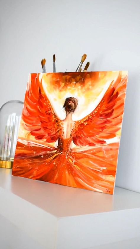 #phoenix_goddess_art #phoenix_goddess_painting #phoenix_goddess_oil_painting #woman_phoenix_art #woman_phoenix_painting #woman_phoenix_oil_painting #phoenix_oil_painting #phoenix_painting #phoenix_art #oil_painting Original oil painting 100% handmade with a phoenix goddess or a phoenix woman. The phoenix woman's hands turned into fiery phoenix wings. She is moving towards a new life. The painting is painted with oil paints. The wing feathers are painted with textural paint strokes. Phoenix Goddess, Phoenix Woman, Flying Phoenix Tattoo, Phoenix Wings, Phoenix Artwork, Animal Paintings Acrylic, Wing Feathers, Oil Painting Woman, Oil Painting Inspiration