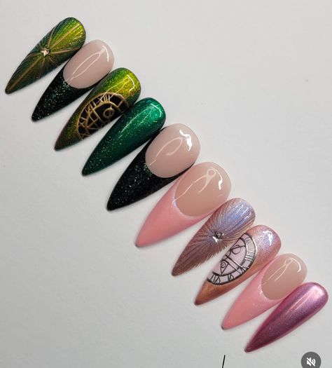 Wicked Movie Nail Art, Galinda Wicked Nails, Wicked Glinda Nails, Wicked Nails Designs, Wicked Nail Art, Wicked Movie Nails, Wicked Themed Nails, Wicked Musical Nails, Wicked Nail Designs