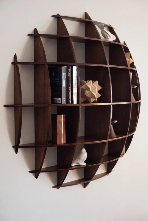 humans & design on X: "floating wall shelf https://t.co/pilFhUo6G4" / X Painted Shelving, Geometric Sphere, Shelf Round, Unique Shelving, Unique Bookshelves, Geometric Shelves, Floating Wall Shelf, Corner Bookshelves, Unique Shelves