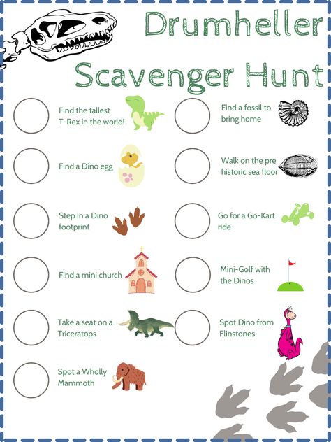 Toddler scavenger hunt for when you and the littles visit Drumheller, AB. Drumheller is a great spot for kids that love dinosaurs! Dino Treasure Hunt, Dino Scavenger Hunt, Dinosaur Scavenger Hunt Free Printable, Dinosaur Scavenger Hunt, Toddler Scavenger Hunt, Dinosaur Birthday Theme, Dinosaur Museum, Dino Eggs, Dinosaur Footprint