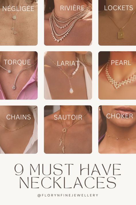 Different Necklace Styles, Must Have Necklaces Jewelry, Types Of Necklace Styles, Must Have Necklaces, Types Of Necklaces To Wear Neckline, V Neck Jewelry Guide, Jewelry Styling Tips, Must Have Jewelry Pieces, Workwear Jewellery