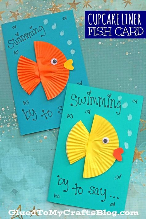 Cupcake Liner Fish, Grandparents Day Cards, Fish Card, Grandparents Day Crafts, April Crafts, Fishing Cards, Homemade Birthday Cards, Fish Crafts, Teacher Cards