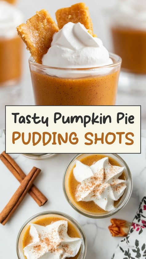 Looking for a fun and festive dessert idea? Try making pumpkin pie pudding shots! These delicious treats combine the flavors of pumpkin pie with a creamy, pudding-like texture. Perfect for fall gatherings, holiday parties, or simply as a sweet indulgence. Easy to make and even easier to enjoy! Whether you're a fan of pumpkin spice or just looking to try something new, these pudding shots are sure to be a hit. Pumpkin Pie Shooters Desserts, Pumpkin Pie Pudding Shots, Pumpkin Pie Shots, Pumpkin Pie Pudding, Pumpkin Souffle, Pudding Shots, Best Pumpkin Pie, Pumpkin Pudding, Creamy Pudding