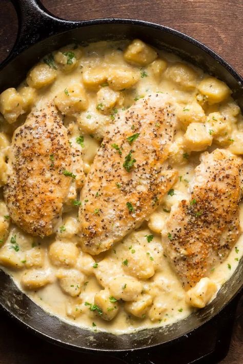 30 Minute One Pan Lemon Parm Chicken Gnocchi 1 One Pan Lemon Chicken Gnocchi, Lemon Chicken Gnocchi Recipes, Lemon Parm Chicken Gnocchi, Lemon Parm Chicken, Parm Chicken, Easy Weekday Dinners, Juicy Chicken Breast, How To Cook Gnocchi, One Pan Meal