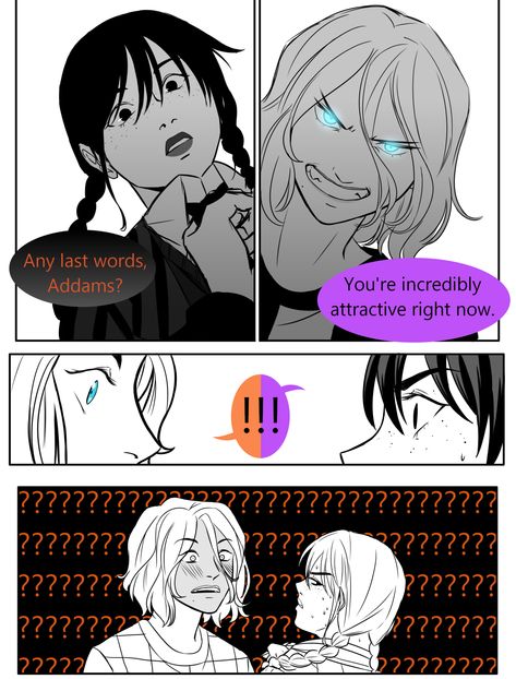 trash that's pretty — from the fanfic Burgundy(Not Maroon) by... Wednesday X Enid, Addams Family Wednesday, Adams Family, Lgbt Art, Yuri Anime, Comic Collection, Anime Girlxgirl, Addams Family, Wednesday Addams