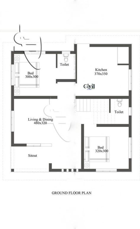 750 Sq Ft 2BHK Single Floor Modern House And Plan - Engineering Discoveries 900 Sq Ft House, Smart House Plans, 800 Sq Ft House, 1 Bedroom House Plans, Square House Plans, Carriage House Plans, Unique House Plans, Little House Plans, Rustic House Plans