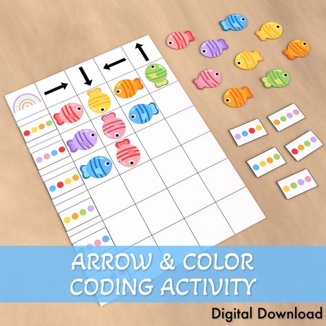 Explore the world of learning with our Arrow and Color Coding Activity Game! This game is a wonderful material for little ones to begin their journey into coding. With our visual activity set, children can learn directions and colors in an enjoyable way. These coding game is specially designed to make education fun and interactive. This is perfect for practicing following directions, enhancing fine motor skills, and boosting cognitive development. Enhance your homeschooling experience and foster increased interaction with your little ones using these engaging activities. Watch as they learn and grow through creative play and hands-on learning. Happy learning! ❗This is a digital download; no physical materials will be shipped.  As this product is a digital download, all sales are final and Fine Motor Skills Preschool, Motor Skills Preschool, Coding Games, Cognitive Activities, Happy Learning, Daycare Design, Preschool Activities Toddler, Brain Booster, Homeschool Learning