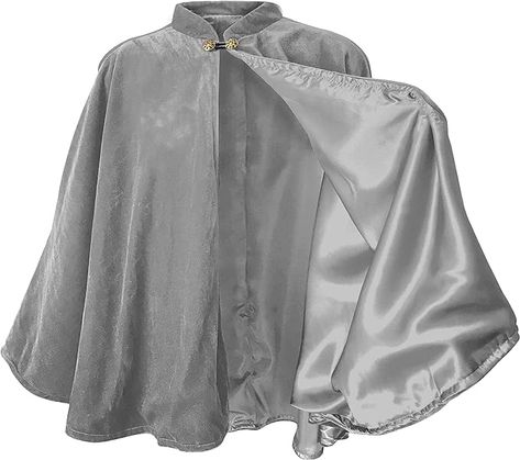 Artemisia Designs Black Velvet Satin Lined Capelet Elegant Halloween Cosplay Cloak Cape, Wedding Ren Faire (Grey) at Amazon Men’s Clothing store Medieval Prince Outfit, Diy Capelet, Half Cloak, Fae Ball, Cloak Clasp, Medieval Cloak, Medieval Cosplay, Costume Capes, Prince Clothes