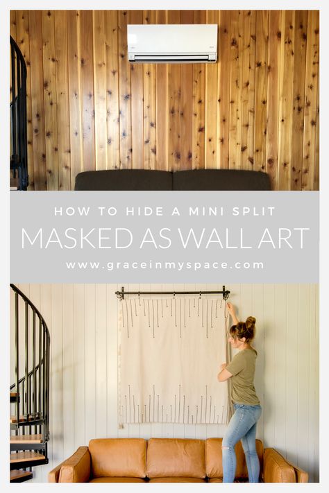 Do you dislike the look of a mini split but love the convenience of a ductless heat pump and air conditioner? Learn how to hide your mini split as wall art! #fromhousetohaven #minisplit #ductlessheatpump #wallheater #howtohideminisplit #DIYproject #minisplitcover How To Hide A Wall Ac Unit, How To Cover Up Air Conditioner Ideas, Diy Ac Unit Cover Indoor, Hide A Heat Pump, Ac Wall Unit Ideas Living Room, How To Hide Ac Wall Unit, Hiding A Wall Air Conditioner, Disguise Wall Air Conditioner Unit, How To Hide Air Conditioner Unit Indoor