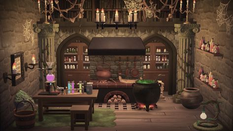 Acnh Witch Interior, Acnh Witchy House, Animal Crossing Witch Island, Acnh Witch Pattern, Acnh Witch House, Acnh Theater, Witchy Acnh Island, Acnh Fantasy Island, Witch Animal Crossing