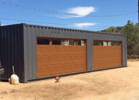 Shipping Container Garages & Shops Shipping Container Garage, Container Garage, Shipping Container Sheds, Shipping Container Storage, Prefab Shipping Container Homes, Container Home Designs, Industrial Garage, Shipping Container Buildings, Container Living