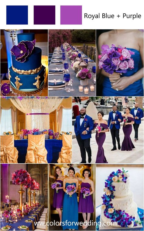 Deep Purple And Blue Wedding, Royal Purple And Navy Blue Wedding, Plum And Royal Blue Wedding, Midnight Blue And Purple Wedding, Purple And Blue Wedding Colors, Purple Blue Wedding Theme, Purple And Royal Blue Wedding, Fall Wedding With Blue, Royal Blue And Purple Wedding Theme