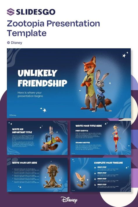 A beautiful and inspiring presentation template inspired by the Disney movie Zootopia. Perfect for any business or personal presentation.

Features:

 10 unique slides
 Customizable colors and fonts
 Easy to use and edit
 Downloadable in both .pptx and .key Slide Show Design, Character Descriptions, Colorful Template, Free Ppt Template, Show Design, Slide Deck, Powerpoint Free, Slide Background, Ppt Design