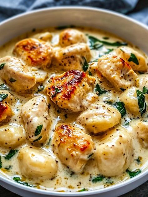 Recipes quickie - Creamy Chicken and Gnocchi Recipe... Creamy Chicken And Gnocchi, Chicken And Gnocchi, Gnocchi Recipe, Gnocchi Recipes, Boneless Chicken Thighs, Boneless Skinless Chicken, Recipe Ingredients, Boneless Chicken, Creamy Chicken