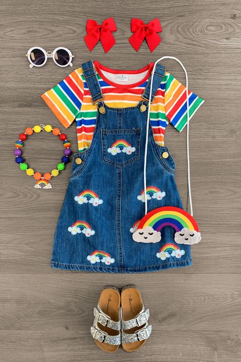 Indie Outfit Inspo, Outfits Colorful, Boutique Outfits, Sparkle In Pink, Daisy Mae, Overall Outfit, Rainbow Outfit, Your Pretty, Denim Overall Dress