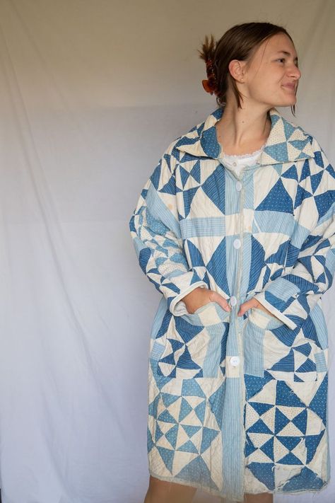 Handmade clothing items from vintage quilts! Quilted Duster Coat, Quilted Housecoat, Quilt Jackets, Quilt Coats, Yellow Quilts, Quilt Coat, Quilted Clothes, Springfield Missouri, Quilt Jacket