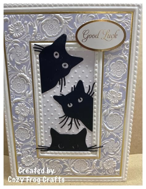 Black Cat Cards, Cards With Cats Handmade, Cards With Cats, Cat Dies, Crazy Cats Cards, Cat Cards Handmade, Birthday Card Craft, Cat Birthday Card, Hand Made Greeting Cards