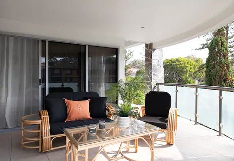 Dreamy beach vibes and boho styling at Avalon Abode - Style Curator Balcony Styling, Cane Outdoor Furniture, Cane Armchair, Style Curator, Tv Nook, Cane Sofa, Seating Outdoor, Caned Armchair, Hanging Rattan