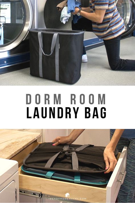 Dorm Room Laundry Ideas, Dorm Laundry Ideas, Camping Laundry Bag, Dorm Laundry Hamper, Hand Bag Storage Ideas, College Laundry, Dorm Tips, Dorm Room Necessities, Decor College Apartment