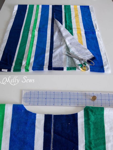 Sew a Swim Cover Up Tutorial - (30) Days of Sundresses - Melly Sews Diy Beach Cover Up, Ponchos Diy, Beach Towel Dress, Poncho Ideas, Hooded Towel Tutorial, Melly Sews, Diy Swimsuit, Beach Poncho, Hood Pattern