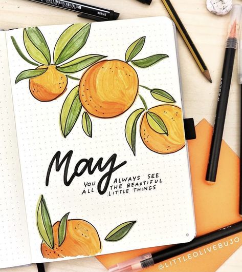 May Bujo Cover, May Bullet Journal Ideas, Bujo May, Flower Doodles Easy, May Bujo, Journaling 2024, Summer Bullet Journal, Bujo Cover, May Bullet Journal