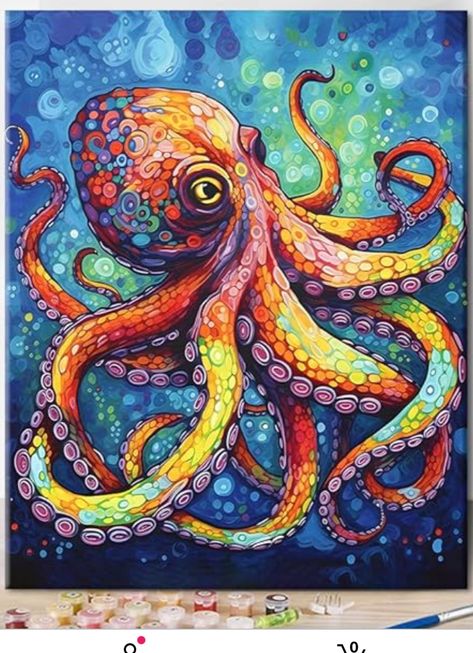 Painting Of Octopus, Octopus Painting Acrylic, Paint An Octopus, Sea Art Painting, Abstract Octopus Painting, Wall Murals Painted Diy, Ocean Creatures Art, Octopus Artwork, Art Jellyfish