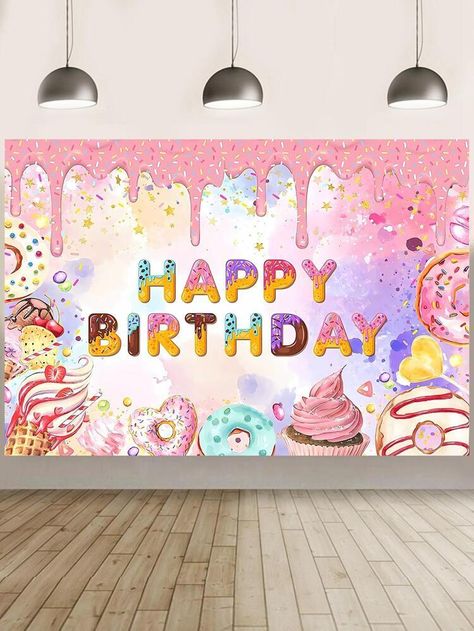 Happy Birthday Donut, Ice Cream Party Theme, Birthday Donuts, Party Backdrops, Party Room, Theme Background, Party Background, Background Decoration, Birthday Backdrop