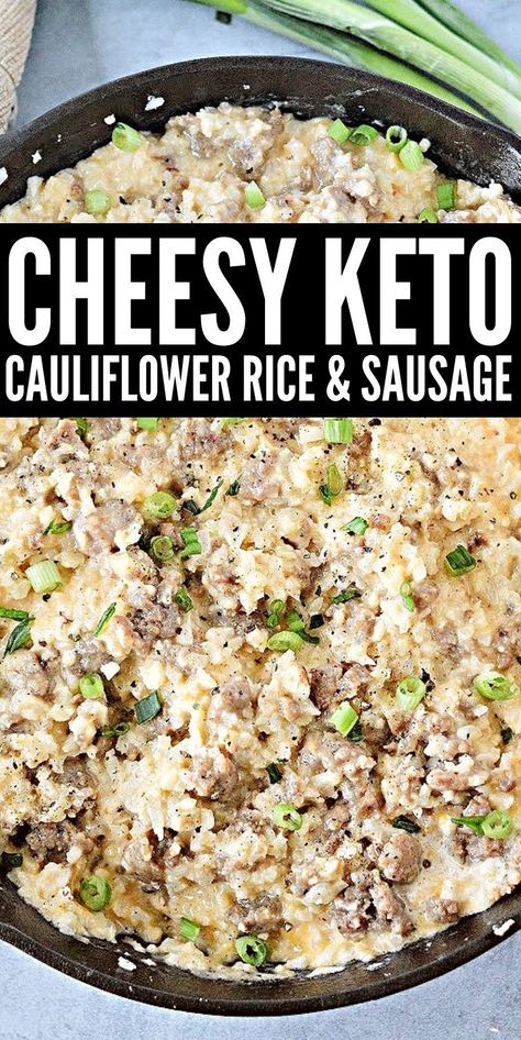 Healthy Dinner Keto, Cauliflower Sausage, Cheesy Cauliflower Rice, Keto Cauliflower Rice, Rice With Sausage, Stylish Cravings, Easy Skillet Dinner, Keto Sides, Dinner Keto