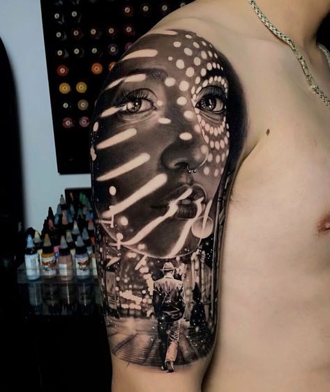 Hyper Realistic Tattoo, Girl Face Tattoo, Love Affection, Blackout Tattoo, Wicked Tattoos, Cool Chest Tattoos, Realistic Tattoo, Best Of Luck, 1 Tattoo