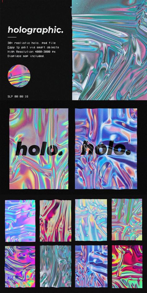 Holographic Foil Mock-up Template Holo Morph Design, Holographic Drawing Tutorial, Hologram Graphic Design, Holographic Design Graphics, Holographic Architecture, Holographic Poster Design, Holographic Graphic Design, Holographic Branding, Holographic Painting