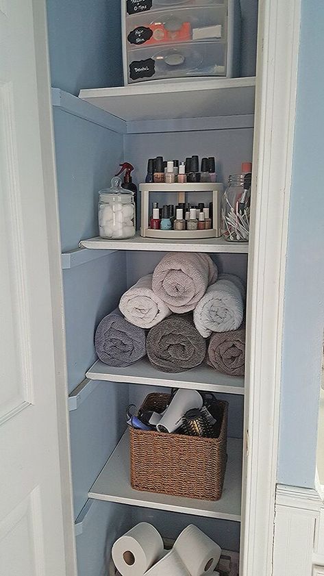 Is your bathroom closet a mess? Clean up your life and bring order to chaos with some of the best bathroom closet organization tips from our Hometalkers. Linen Closet Remodel, Bathroom Closet Shelving, Narrow Closet Organization, Bathroom Closet Storage, Neat Closet, Linen Closet Makeover, Bathroom 2023, Narrow Closet, Bathroom Linen Closet