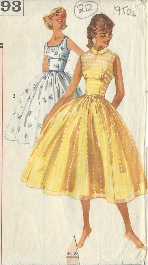 ~ Circa/Date: 1957 ~ Details:    Two style variation DRESS  ~ Size/Measurements (Inches):     ~ Size: 14     ~ BUST: 34″     ~ Waist: 26″      ~ Hip: 36″ ~ Please Note: ~ You are buying a 'Professional Reproduced' copy of this sewing pattern. Copied from the original sewing pattern. Produced in Full Scale Pattern Pieces ready to cut with full instructions included. Reproduced on high quality 50 gm paper with black ink, durable and easier for reuse. Printed by a Professional Printing Company.   ~ With this product comes an accompanying 'Booklet' and inside the Booklet it includes: ~ A 2-page Instructions and Illustrations on 'How to Adjust Your pattern to your Personal Measurement.' ~ Personal Measurement Chart ~ Body Form Illustrations ~ Fitting Checklist ~ Metric Equivalency Chart ~ Note 1950 Style, Vintage Clothes Patterns, Vintage Vogue Sewing Patterns, 1950 Fashion, Vintage Dress Patterns, Fashion 1950s, 1950s Style, Retro Mode, Couture Vintage