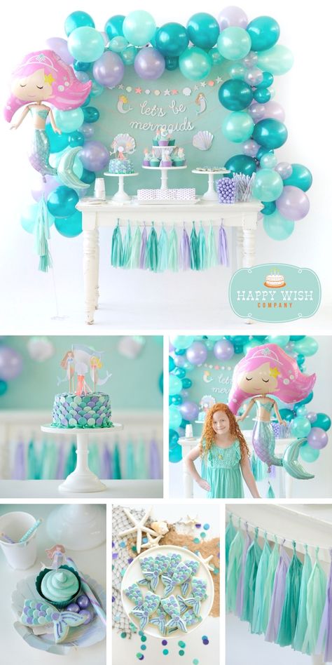 3 Year Mermaid Party, Mermaid Theme Party Ideas, Four Mermaid Party, 4 Year Birthday Party Ideas Girl Mermaid, Five Year Old Mermaid Party, Mermaid 2nd Birthday Party, Unicorn Mermaid Birthday Party, Simple Mermaid Decor Birthday, Mermaid First Birthday Party