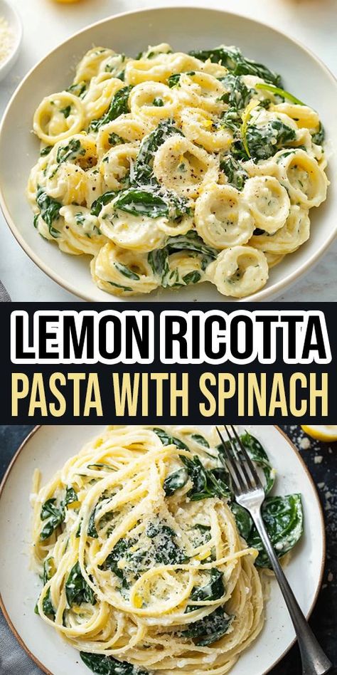 Need a quick and easy dinner? 🍋🍝 Try this Lemon Ricotta Pasta with Spinach! Ready in just 20 minutes, it’s perfect for busy weeknights. Creamy, zesty, and full of flavor! 🌿🕒 #EasyDinner #QuickMeals #PastaRecipe Pasta Lemon Ricotta, Easy Lemon Ricotta Pasta & Spinach, Ricotta Uses, Ricotta Spinach Pasta, Lemon Ricotta Sauce, Ricotta Recipes Healthy, Ricotta Pasta Sauce, Spinach Pasta Recipe, Ricotta Pasta Recipes