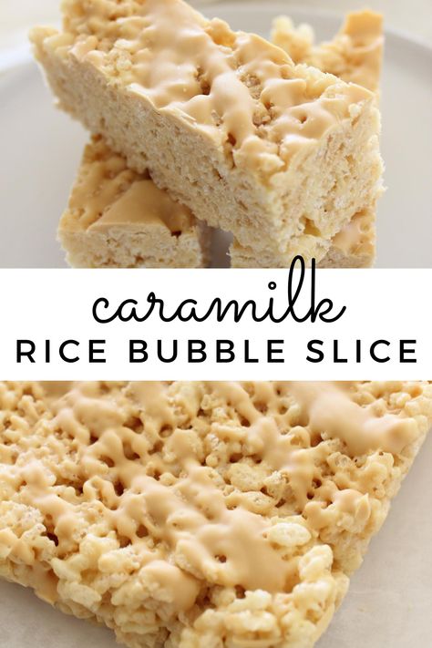 Caramilk Brownie Recipes, Rice Bubbles Recipes, Marshmallow Slice Recipe, Caramel Rice Bubble Slice, Chocolate Rice Bubble Slice, Caramilk Slice Recipes, Caramilk White Christmas Slice, Caramilk Recipes, Rice Bubble Recipes