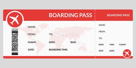 Plane ticket. Airline boarding pass template. Airport and plane pass document. Vector illustration royalty free illustration Template Tiket, Plane Ticket Invitation, Boarding Pass Invitation Template, Fake Plane Ticket, Airport Tickets, Airport Theme, Ticket Design Template, Ticket Template Free, Boarding Pass Invitation