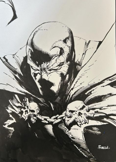 #Spawn by #DavidFinch The Thing Comic Art, Spawn Black And White, Marvel Comics Art Sketch, Spawn Comic Art, Spawn Drawing, Villain Sketch, Spawn Sketch, Spawn Artwork, Comic Book Style Art