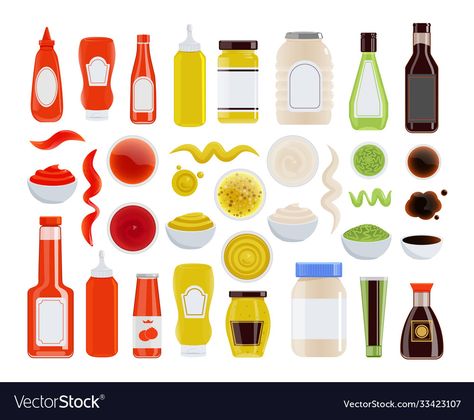 Sauce Illustration, Vector Food, Icon Set Vector, Plastic Bottle, Ketchup, Mayonnaise, Soy Sauce, Icon Set, Plastic Bottles