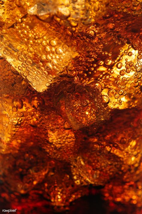 Cold carbonated drink over ice cubes in a glass close up  | premium image by rawpixel.com / Jira Soda Bubbles, Summer Food Photography, Burn Orange, Background Glitter, Game Card Design, Glass Photography, Bubble Up, Fragrance Ingredients, Fizzy Drink