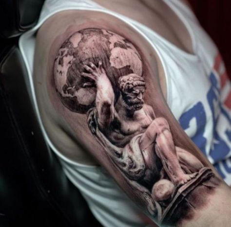 The Thinker Tattoo, Atlas Tattoo Mythology, Atlas God, Last Rites Tattoo, Hercules Tattoo, Greek God Tattoo, Atlas Tattoo, Poseidon Tattoo, Greek Mythology Tattoos